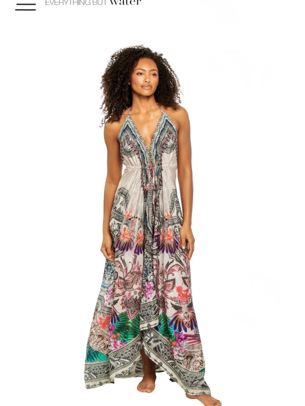 V-Neck Printed Halter Maxi Dress - Multicolor